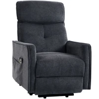 HOMCOM Sillón Relax Reclinable Eléctrico Levanta Personas con 2 Puntos Masaje Asiento con Muelles Reposapiés de Chenilla Negro(m-1)