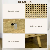 HOMCOM Conjunto de 2 Mesas de Cabeceira com Portas de Vime e Prateleira Aberta Mesa Auxiliar 39x35x60 cm Madeira(m-7)