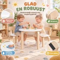 AIYAPLAY Kindertafel met 2 stoelen, 3-delige stapelbare kinderzitgroep met afgeronde hoeken, wit, voor 3-8 jaar(m-5)