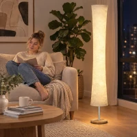 HOMCOM LED Floor Lamp, 152 cm Modern Dimmable Standing Lamp with Paper Shade, Pine Wood Base, White(m-9)