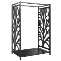 HOMCOM Suporte para Lenhas Suporte de Armazenamento para Lenhas 46x30x70 cm com 4 Ferramentas para Interior e Exterior Preto(m-11)