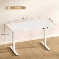 HOMCOM Secretária Elevatória Elétrica 120x60 cm, Altura Ajustável 72-120 cm, 3 Memórias, Silenciosa, 2 Ganchos e 2 Passa-cabos, Branca(m-3)