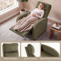 HOMCOM Cadeirão Relax Reclinável em Bombazina até 135° com Apoio para os Pés, Encosto Alto e Acolchoamento Espesso Verde-Escuro(m-7)