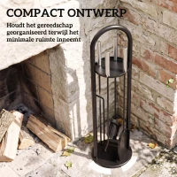 Outsunny Haardgereedschap 5-delig – bezem, schep, haak, tang & standaard, zwart(m-6)