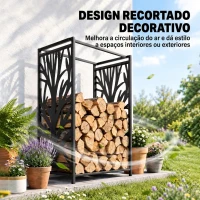 HOMCOM Suporte para Lenhas Suporte de Armazenamento para Lenhas 46x30x70 cm com 4 Ferramentas para Interior e Exterior Preto(m-4)