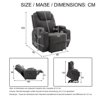 Power Lift Electric Recliner Chair with Massage, Heating, Cup Holders and Side Pockets, Recliner Armchair for Elderly, 80x95x105 cm, Grey(m-3)