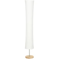 HOMCOM LED Floor Lamp, 152 cm Modern Dimmable Standing Lamp with Paper Shade, Pine Wood Base, White(m-1)