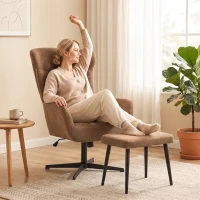 HOMCOM Poltrona Relax com Apoio para os Pés, Giratória 360°, Oscilante, Encosto Alto, Castanha(m-8)