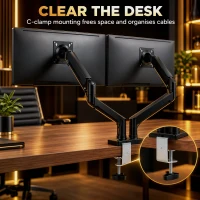 HOMCOM Dual Monitor Stand for 2 Screens up to 32", Height Adjustable Monitor Riser with Tilt & Swivel(m-6)