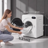 HOMCOM Secadora de Evacuación 3 kg 1000W con Pantalla Táctil Control de Tiempo y Temperatura Función Antiarrugas Blanco(m-3)