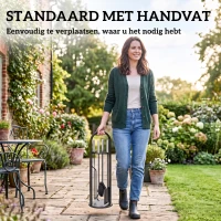 Outsunny Haardgereedschap 5-delig – bezem, schep, haak, tang & standaard, zwart(m-7)