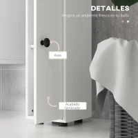 kleankin Mueble Auxiliar Baño Moderno con 1 Cajón 5 Estantes y 2 Armarios para Salón Dormitorio Carga 30 kg 20x20x180 cm Blanco(m-6)