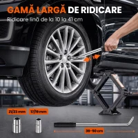 HOMCOM Cric Auto Tip Foarfecă 2,5 T, Kit 10-41 cm cu Chei, Negru(m-6)