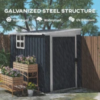 Outsunny 4 x 6ft Lean to Garden Metal Shed, Outdoor Storage Shed with Window, 2 Vents and Lockable Door for Patio, Dark Grey(m-8)