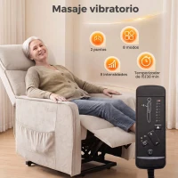 HOMCOM Sillón Relax Reclinable Eléctrico Levanta Personas con 2 Puntos Masaje Asiento con Muelles Reposapiés de Chenilla Crema(m-5)