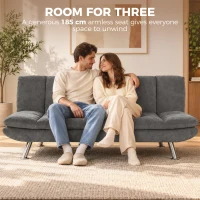 HOMCOM Convertible Sofa Bed, 3 Seater Futon Sofa with Adjustable Backrest, Wide Seat for Living Room, Small Space, Grey(m-6)
