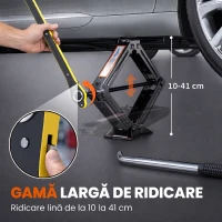 HOMCOM Cric Auto Tip Foarfecă 2,5 T, Kit 10-41 cm cu Chei, Negru(m-5)