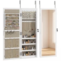 HOMCOM Armário para Joias de Parede com Luz LED, Espelho de Corpo Inteiro e Fechadura, Branco(m-11)