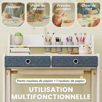 AIYAPLAY Bureau enfant avec chaise, table enfant et chaise avec 2 tiroirs en tissu et porte-gobelet, 62,8x55,6x73,8cm, blanc(m-4)