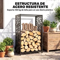 HOMCOM Estante para Leña Estantería de Almacenamiento para Chimenea 46x30x70 cm Soporte para Leña con 4 Herramientas Negro(m-7)