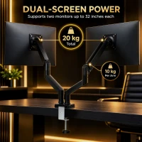 HOMCOM Dual Monitor Stand for 2 Screens up to 32", Height Adjustable Monitor Riser with Tilt & Swivel(m-4)