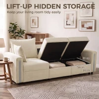 HOMCOM 3 Seater Sofa with Lift-Up Storage, 228cm Comfy Velvet Couch with Wide Deep Seat, Beige(m-7)