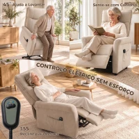 HOMCOM Cadeirão Relax Reclinável Elétrico Elevatório 155° em Chenille com Comando, Assento com Molas, Apoio para Pés, Creme(m-4)