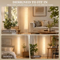 HOMCOM LED Floor Lamp, 152 cm Modern Dimmable Standing Lamp with Paper Shade, Pine Wood Base, White(m-7)