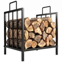 Outsunny Estante de Leña para Chimenea con Asas Leñero Interior y Exterior Almacenaje para Madera Soporte para Leña Tradicional Diseño Elevado 44,5x33x46,5 cm Negro(m-12)