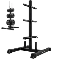 SPORTNOW Suporte para Anilhas Carga 300 kg para Discos de 25 e 50 mm com 2 Suportes para Barra para Ginásio em Casa Preto(m-15)