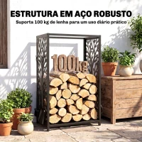 HOMCOM Suporte para Lenhas Suporte de Armazenamento para Lenhas 46x30x70 cm com 4 Ferramentas para Interior e Exterior Preto(m-7)
