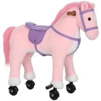 AIYAPLAY Cavalo de Brincar com Rodas, Som de Cascos, Música, Pedais e Pegas, Estrutura Metálica, +3 Anos, 50 kg, Rosa(m-1)