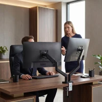 HOMCOM Dual Monitor Stand for 2 Screens up to 32", Height Adjustable Monitor Riser with Tilt & Swivel(m-9)