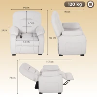 HOMCOM Cadeirão Relax Reclinável Elétrico Silencioso com Função Memória Apoio para os Pés Comando à Distância e Bolsos Laterais Creme(m-3)