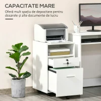 Vinsetto Dulap cu Sertare Blocabile, 2 Chei Incluse, cu 5 roti cu rotatie la 360°, cu 2 Chei, Alb(m-7)