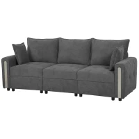 HOMCOM 3 Seater Sofa with Lift-Up Storage, 228cm Comfy Velvet Couch with Wide Deep Seat, Dark Grey(m-1)