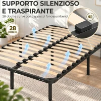 HOMCOM Struttura Letto Matrimoniale con 28 Doghe in Legno e Acciaio, 120x190x31 cm, Nero e Legno(m-6)
