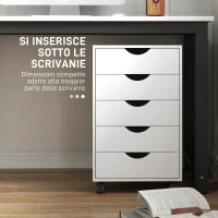 HOMCOM Cassettiera da Ufficio a 5 Cassetti con Ruote Girevoli con Freni, 40x40x68.5 cm, Bianco(m-6)