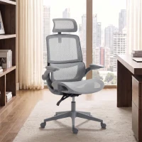 HOMCOM Cadeira de Escritório Ergonómica com Apoio Lombar Dinâmico, Reclinação 135°, Encosto de Cabeça e Apoios de Braços Ajustáveis, Cinzento(m-10)