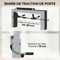 HOMCOM Barre de traction - barre de porte - pull up bar - barre d'étirement musculation pour cadres de porte - acier gris(m-4)