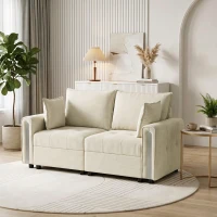 HOMCOM 2 Seater Sofa with Lift-Up Storage, 168 cm Comfy Velvet Small Couch with Wide Deep Seat, Plush Backrest, Thick Padding, 2 Pillows, Loveseat for Living Room, Home Office, Beige(m-9)