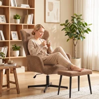 HOMCOM Poltrona Relax com Apoio para os Pés, Giratória 360°, Oscilante, Encosto Alto, Castanha(m-9)
