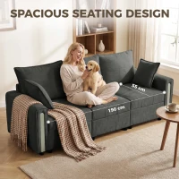 HOMCOM 3 Seater Sofa with Lift-Up Storage, 228cm Comfy Velvet Couch with Wide Deep Seat, Dark Grey(m-6)
