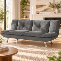 HOMCOM Convertible Sofa Bed, 3 Seater Futon Sofa with Adjustable Backrest, Wide Seat for Living Room, Small Space, Grey(m-8)