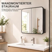 HOMCOM Wandgemonteerde badkamerspiegelkast met magneetdeur, zwart(m-4)