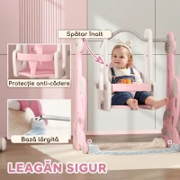 AIYAPLAY Tobogan pentru copii 4 în 1 cu leagăn, scară de cățărare și coș de baschet, 18-48 luni, roz(m-6)