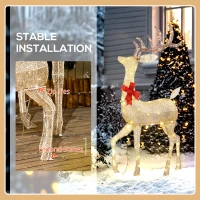 Outsunny Lighted Reindeer Christmas Decorations Outdoor, 3-Piece Light Up Deer Family Set of 3 with 283 LED Lights for Indoor, Lawn, Garden, Gold Tone(m-7)