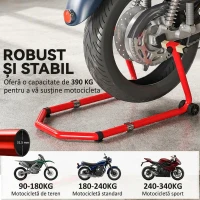 HOMCOM Set stand față și spate pentru motocicletă, cu furci reglabile U+L, roți, cleme de fixare, 390 kg(m-4)