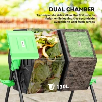 Outsunny 130L Double Chamber Composter - Black(m-4)