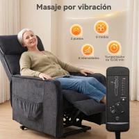 HOMCOM Sillón Relax Reclinable Eléctrico Levanta Personas con 2 Puntos Masaje Asiento con Muelles Reposapiés de Chenilla Negro(m-5)